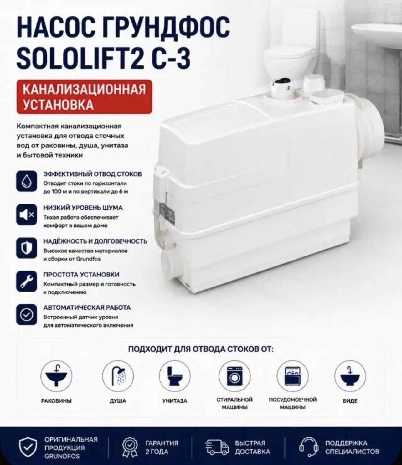 Насос Грундфос Sololift2 C-3 канализационная установка