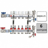 Коллекторная группа в сборе 1"*6вых VIEIR резьба 3/4" нерж. с расходомером VR113-06